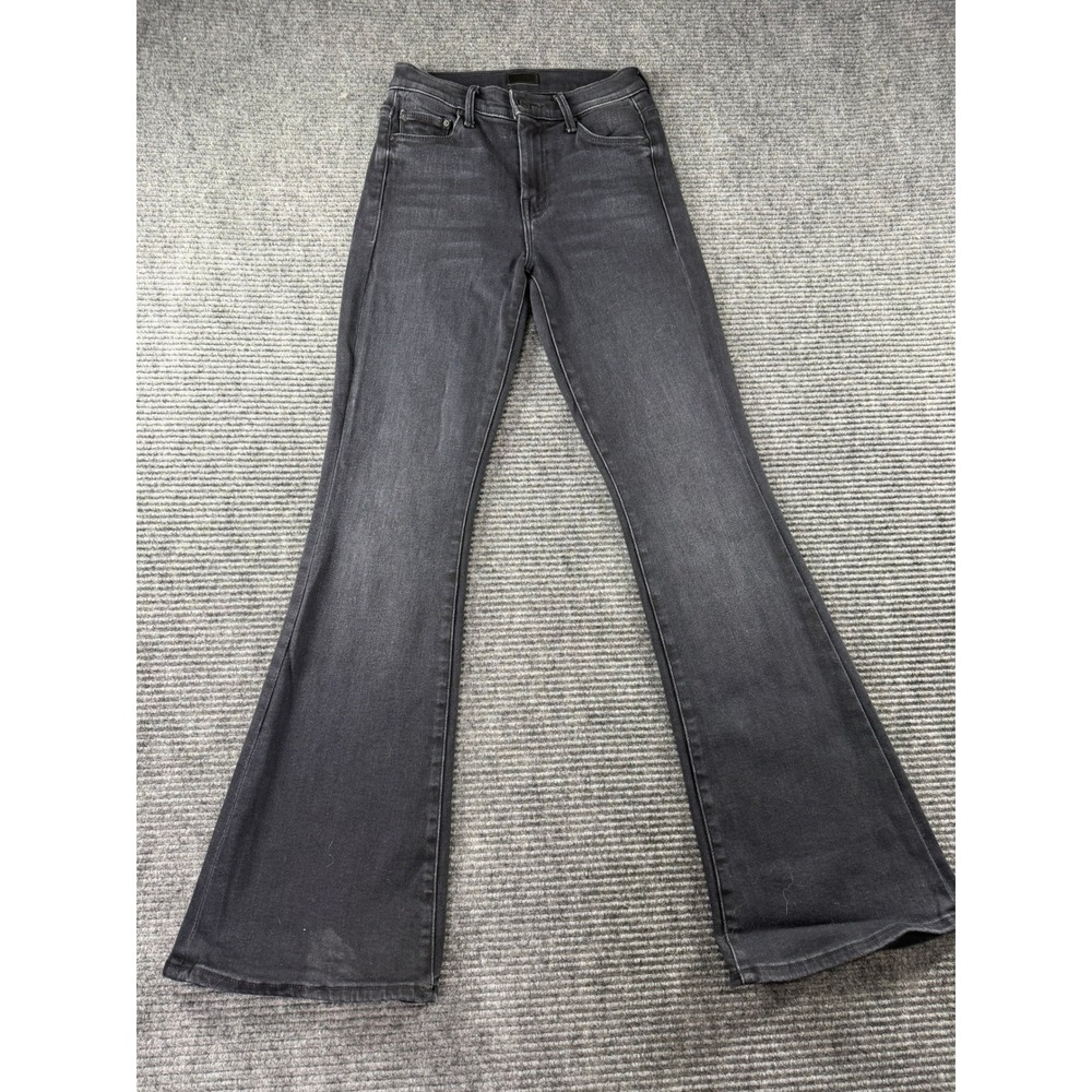 MOTHER The Hustler High Rise Flare Jeans Womens 25 Faded Black Denim